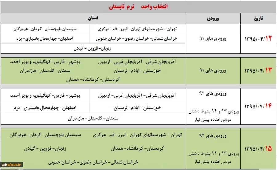 تاریخ انتخاب واحد